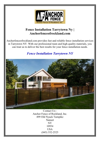 Fence Installation Tarrytown Ny  Anchorfenceofrockland.com
