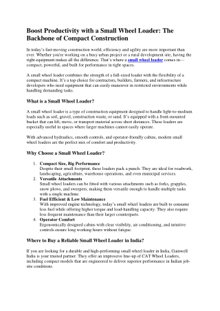 Boost Productivity with a Small Wheel Loader