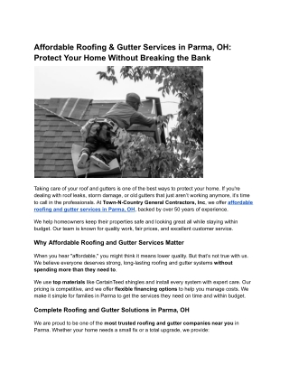 Affordable Roofing & Gutter Services in Parma, OH: Protect Your Home