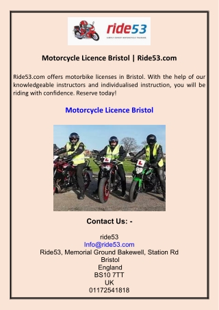 Motorcycle Licence Bristol  Ride53.com
