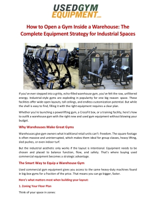 How to Open a Gym Inside a Warehouse The Complete Equipment Strategy for Industrial Spaces