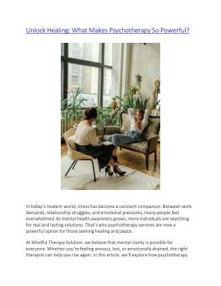 Unlock Healing What Makes Psychotherapy So Powerful