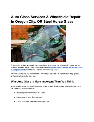 Auto Glass Services & Windshield Repair in Oregon City, OR Steel Horse Glass