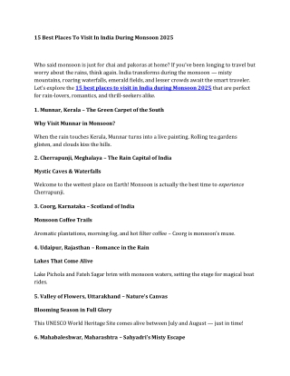 15 Best Places To Visit In India During Monsoon 2025