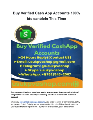 Buy Verified Cash App Accounts 100% btc eanblein This Time