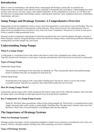 Sump Pumps and Drainage Systems: A Comprehensive Overview