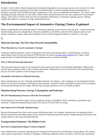 The Environmental Impact of Automotive Glazing Choices Explained