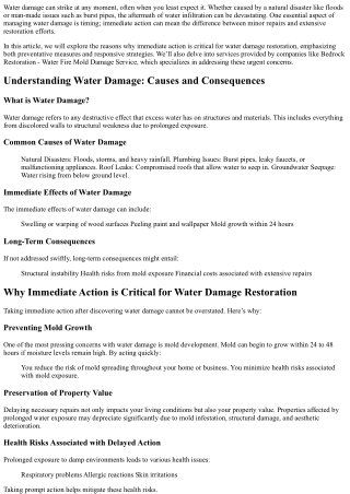 Why Immediate Action is Critical for Water Damage Restoration