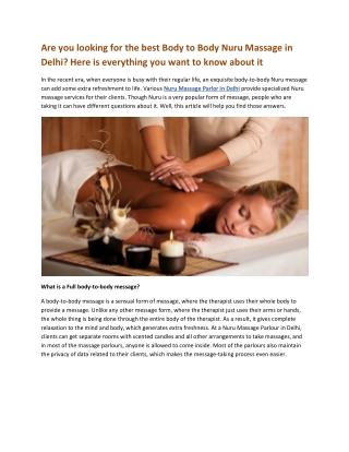 Are you looking for the best Body to Body Nuru Massage in Delhi Here is everything you want to know about it