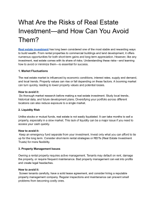 What Are the Risks of Real Estate Investment and How Can You Avoid Them ?