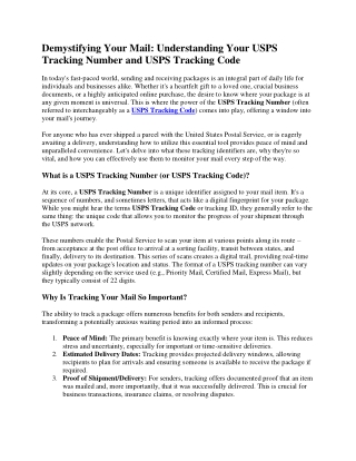 USPS Tracking Number and USPS Tracking Code
