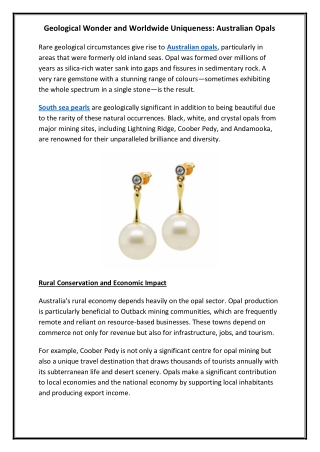 Geological Wonder and Worldwide Uniqueness Australian Opals