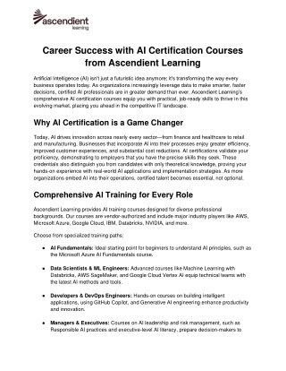 Career Success with AI Certification Courses from Ascendient Learning