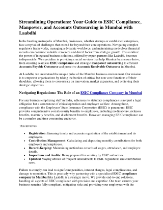 ESIC Compliance, Manpower, Accounts Outsourcing in Mumbai