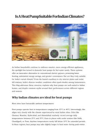 Is A Heat Pump Suitable For Indian Climates