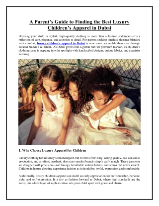 A Parent’s Guide to Finding the Best Luxury Children’s Apparel in Dubai