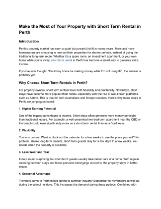 Make the Most of Your Property with Short Term Rental in Perth
