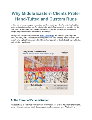 Why Middle Eastern Clients Prefer Hand-Tufted and Custom Rugs