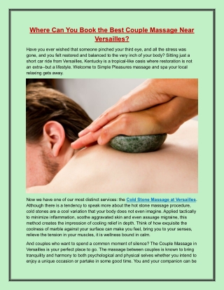 Where Can You Book the Best Couple Massage Near Versailles?