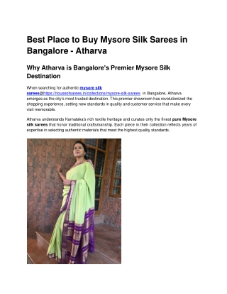 Best Place to Buy Mysore Silk Sarees in Bangalore - Atharva