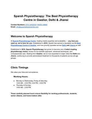 Sparsh Physiotherapy The Best Physiotherapy Centre in Gwalior, Delhi and Jhansi