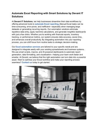 Automate Excel Reporting with Smart Solutions by Devant IT Solutions