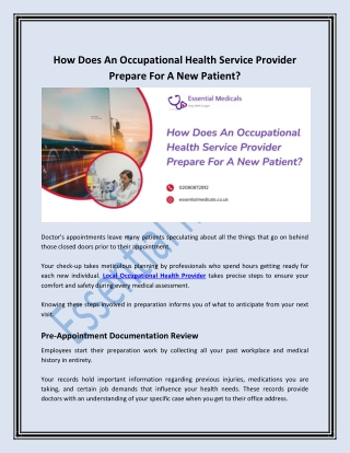 How Does An Occupational Health Service Provider Prepare For A New Patient?