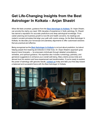 _Get Life-Changing Insights from the Best Astrologer In Kolkata – Anjan Shastri