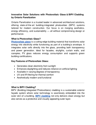 Innovative Solar Solutions with Photovoltaic Glass & BIPV Cladding by Ontario Pa