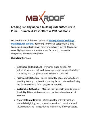 Pre-Engineered Buildings Manufacturer in Pune – Durable & Cost-Effective PEB Solutions