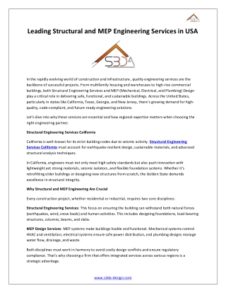 Leading Structural and MEP Engineering Services in USA