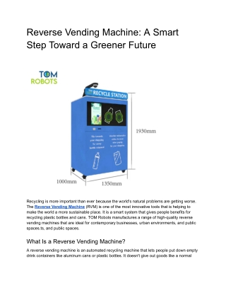 Reverse Vending Machine_ A Smart Step Toward a Greener Future