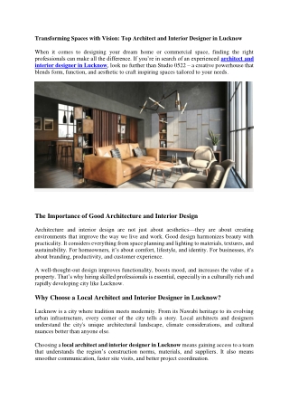 Top Architect and Interior Designer in Lucknow – Studio 0522