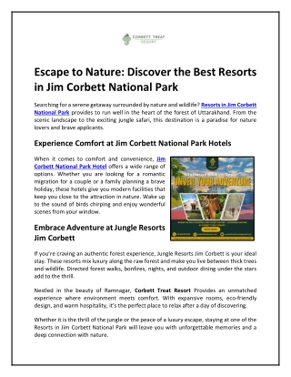 Escape to Nature: Discover the Best Resorts in Jim Corbett National Park