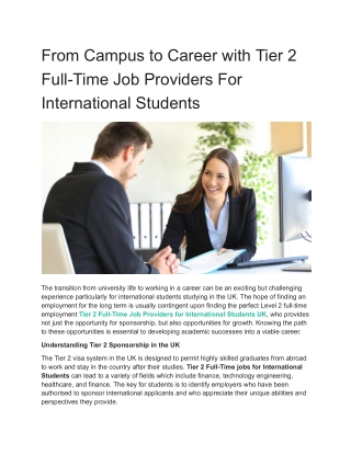 From Campus to Career with Tier 2 Full-Time Job Providers For International Students