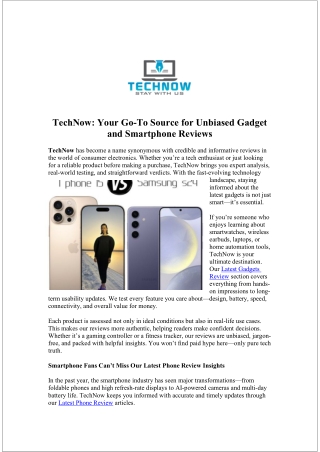 Check the Latest Gadgets Review from Experts at Technow Today