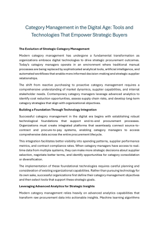 Category Management in the Digital Age Tools and Technologies That Empower Strategic Buyers