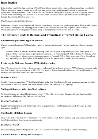 The Ultimate Guide to Bonuses and Promotions at 777Bet Online Casino