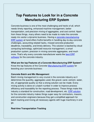 Top Features to Look for in a Concrete Manufacturing ERP System