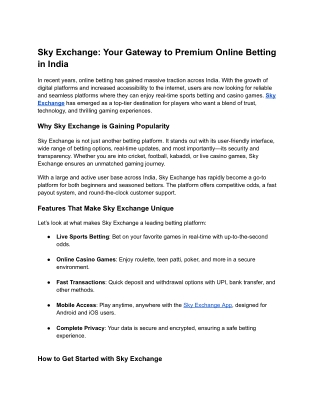 Sky Exchange: Your Gateway to Premium Online Betting in India