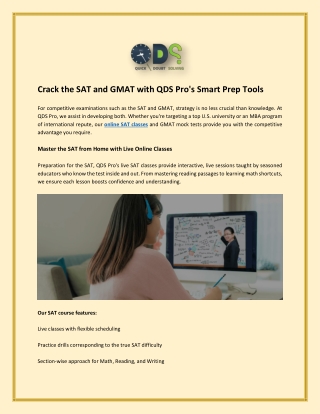 Crack the SAT and GMAT with QDS Pro's Smart Prep Tools