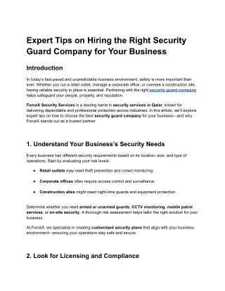 Expert Tips on Hiring the Right Security Guard Company for Your Business