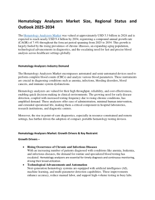 Hematology Analyzers Market