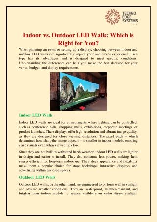 Indoor vs. Outdoor LED Walls: Which is Right for You?