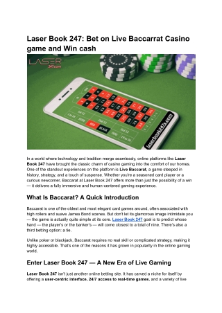 Laser Book 247_ Bet on Live Baccarrat Casino game and Win cash