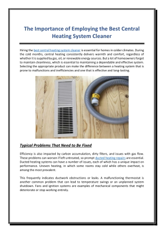 The Importance of Employing the Best Central Heating System Cleaner