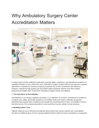 Why Ambulatory Surgery Center Accreditation Matters
