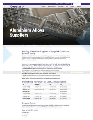 Technical Specification & Quality Standards: Gravita Aluminium Alloys