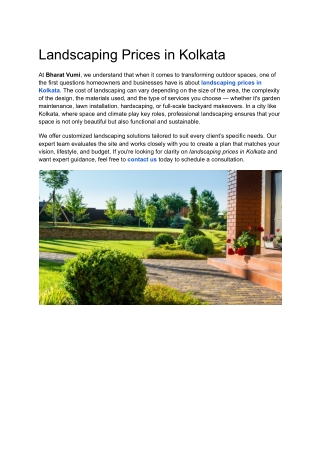 Landscaping Prices in Kolkata