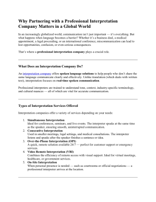 Why Partnering with a Professional Interpretation Company Matters in a Global Wo